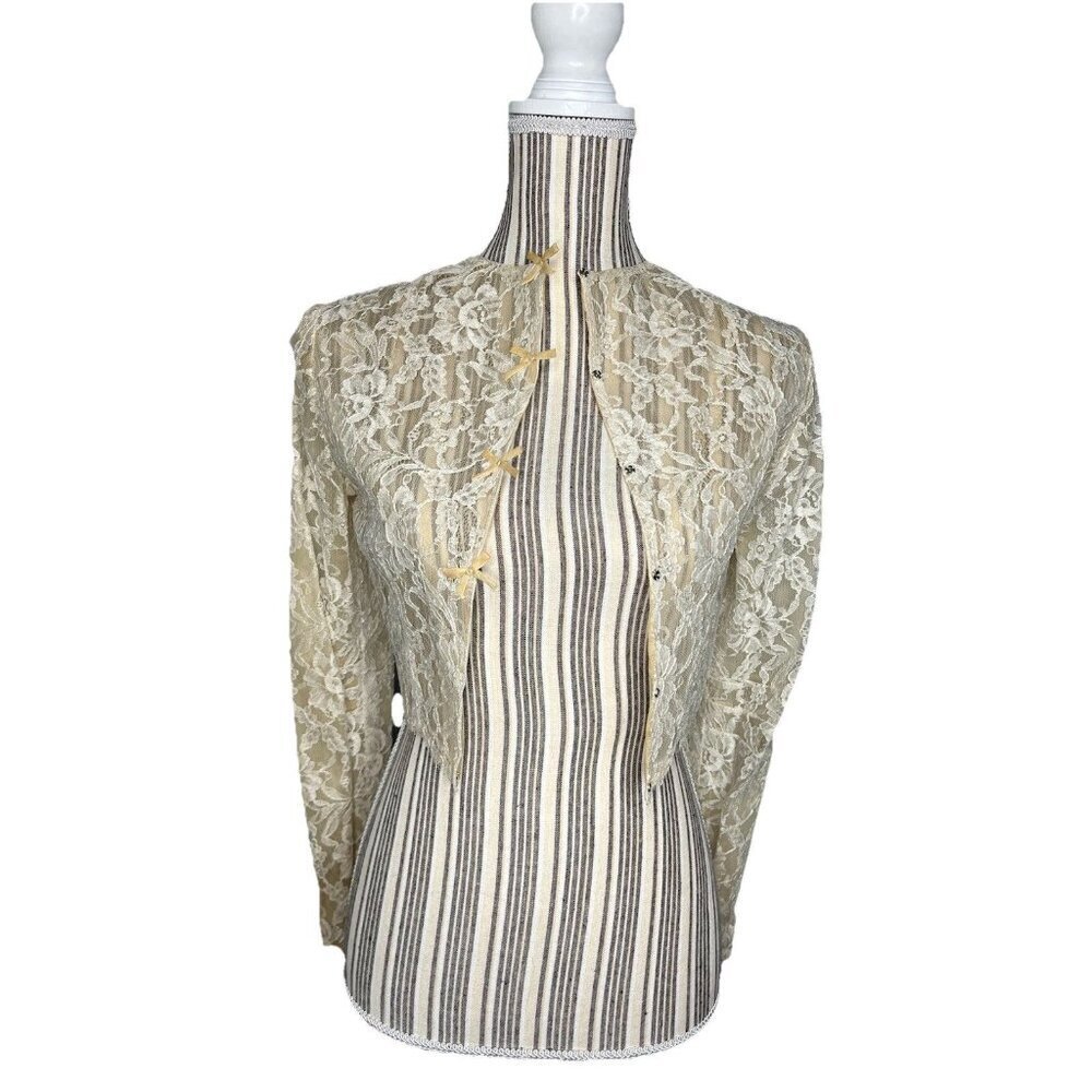 Vintage 40s Victorian Revival Lace Bolero Top Cream FLAW Mild Discoloration ZERO